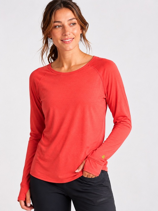 Stio Tops - Stio Long Sleeve Performance Tee Medium Coral Orange Outdoor Activewear